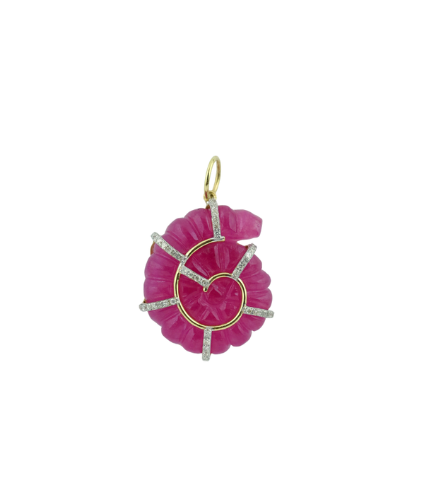 14K Gold Diamond Swirl Pink Sapphire Shell Charm