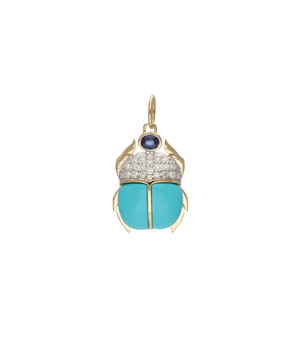 14K Gold Diamond Turquoise Scarab Pendant