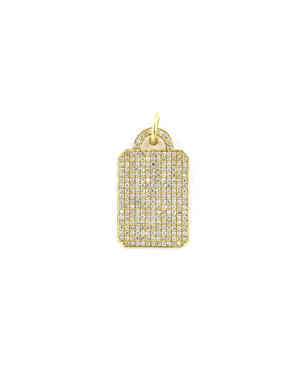 14K Gold Large Pave Diamond Dog Tag Charm