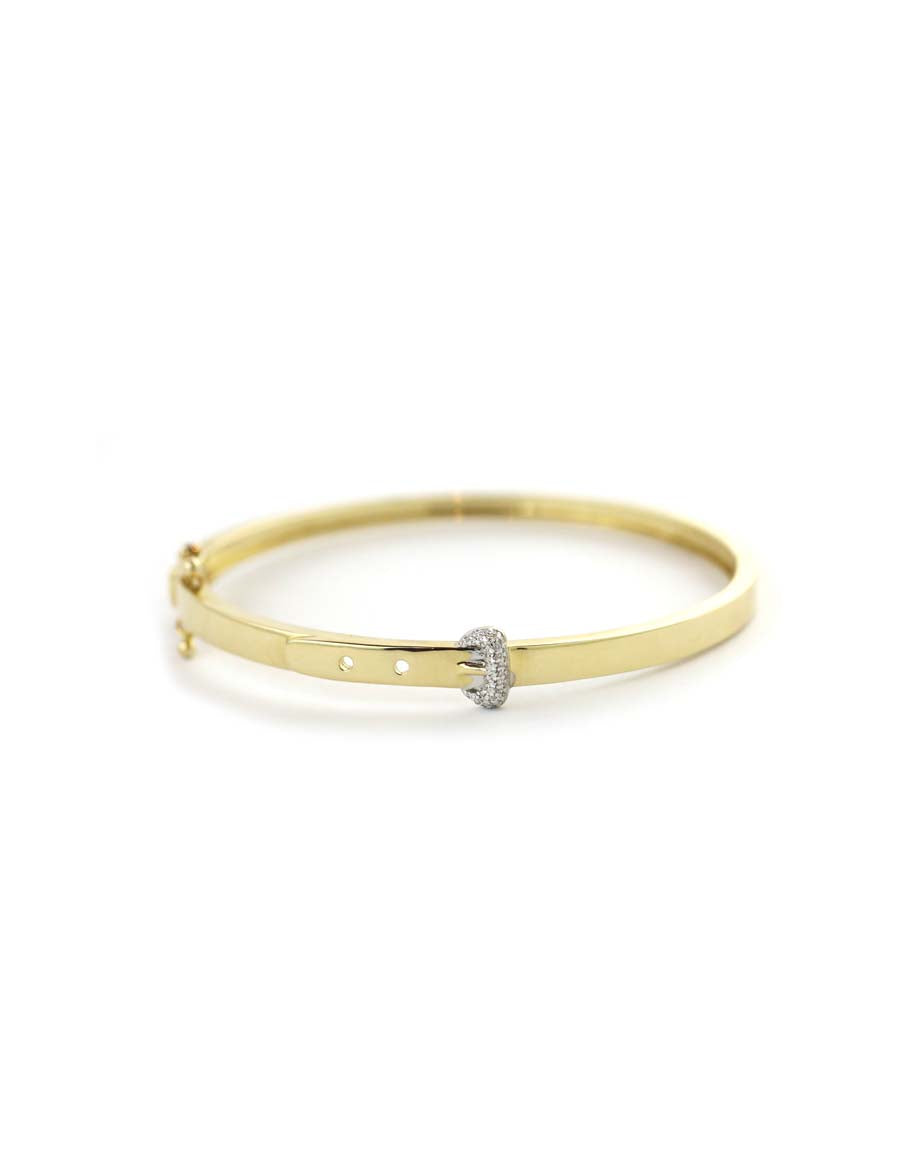 14K Gold Diamond Buckle Bangle