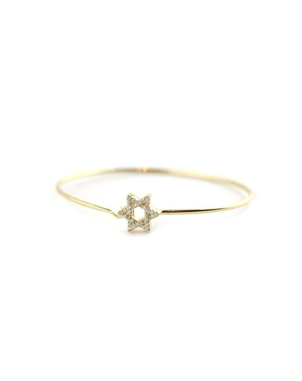 14K Gold Hook Diamond Star of David Bangle