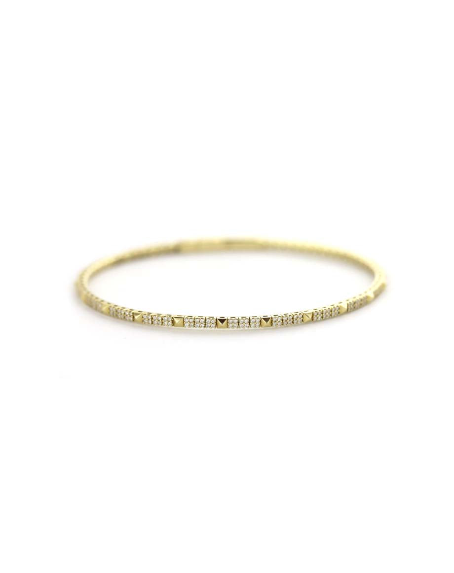 6.5" 14K Gold Flexi Thin .55ct Diamond Spike Bangle