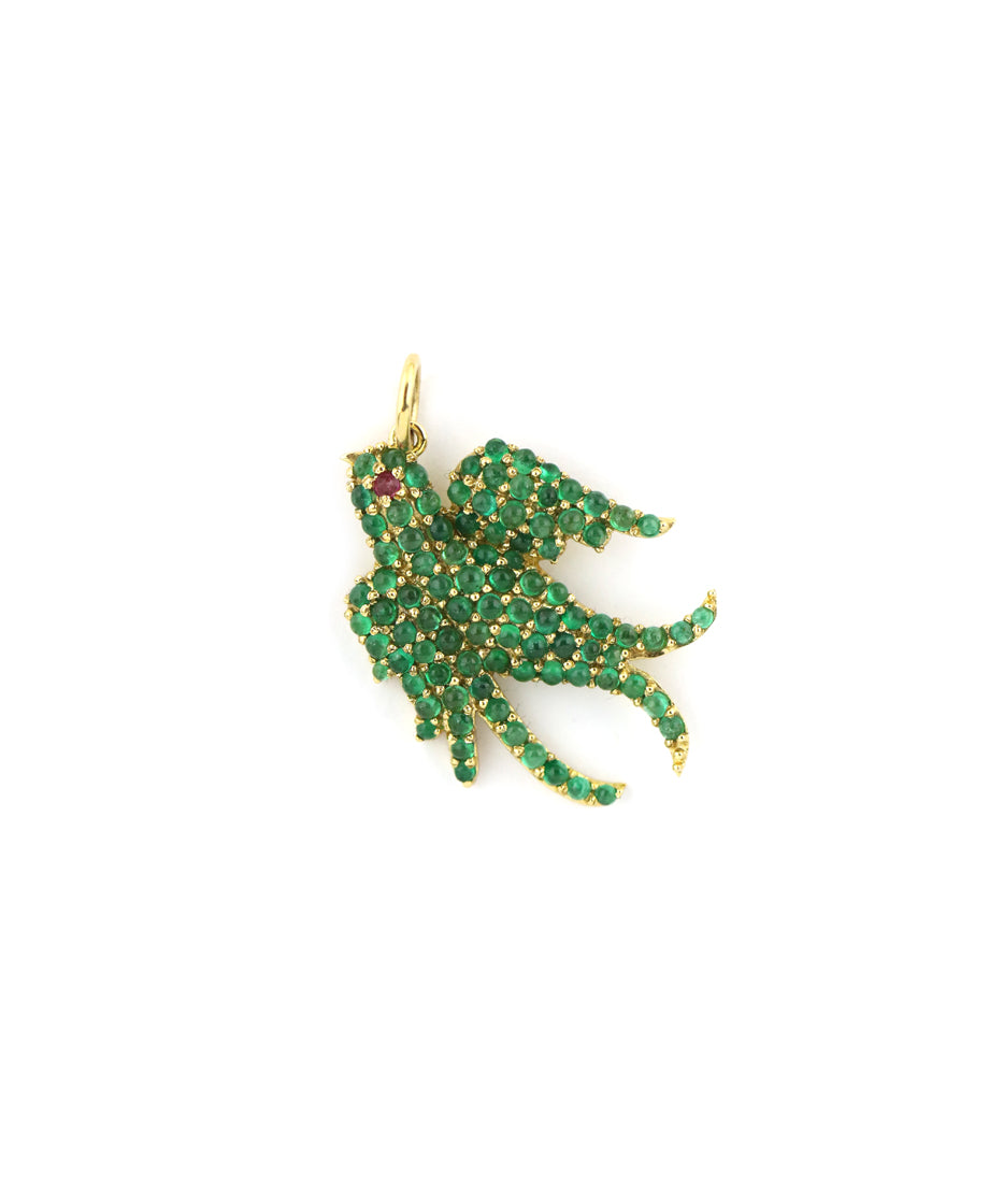 14K Gold Emerald Swallow Charm