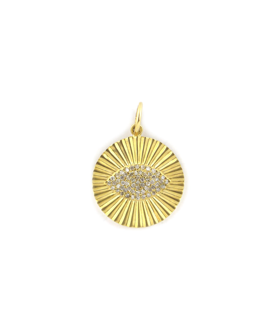 14K Gold Fanned Diamond Evil Eye Disk Charm
