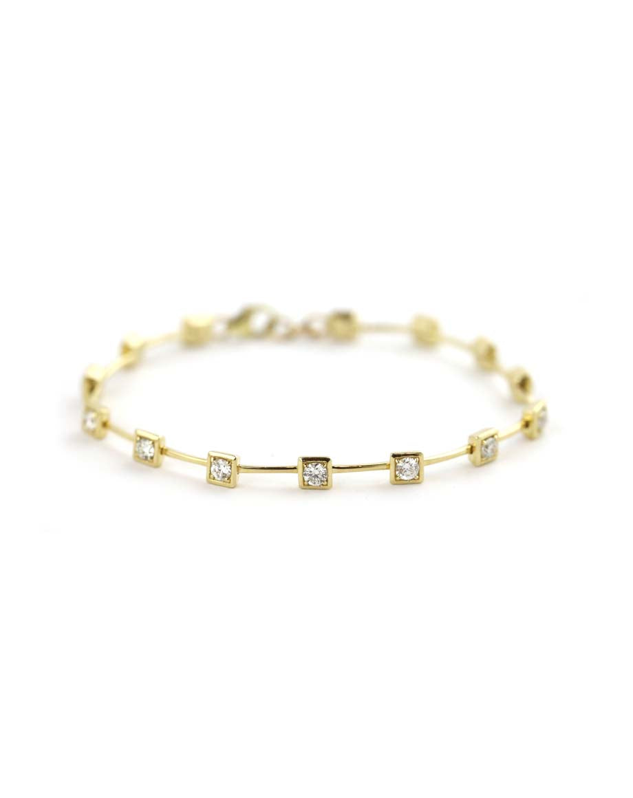 14K Gold Bar & Square Bezel Diamond Link Bracelet