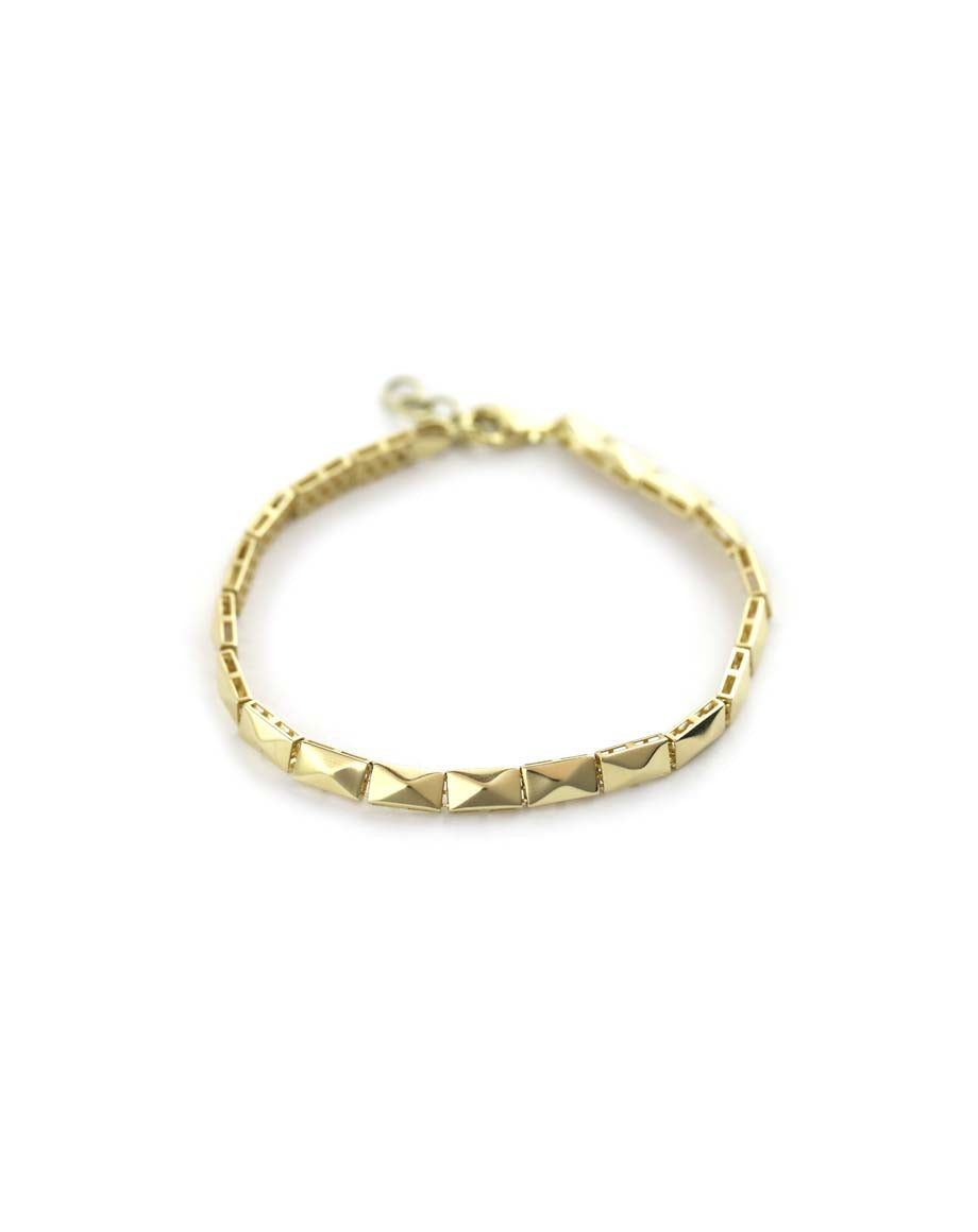 6" 14K Gold Rectangle Pyramid Link Bracelet