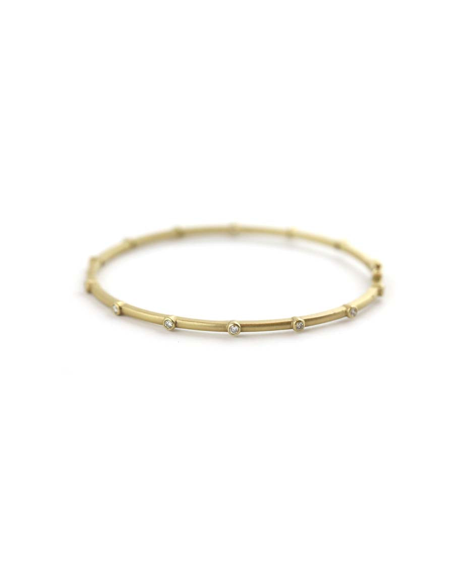 14K Matte Gold Dotted Diamond Bangle
