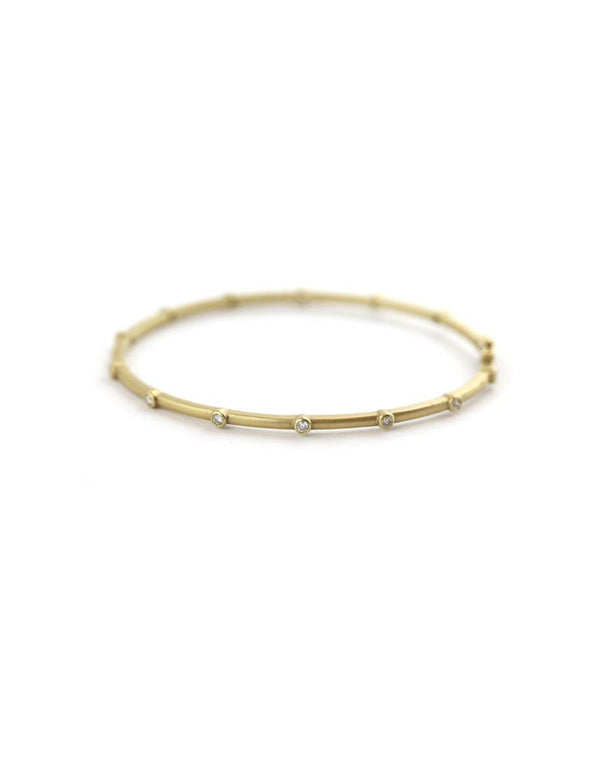 14K Matte Gold Dotted Diamond Bangle