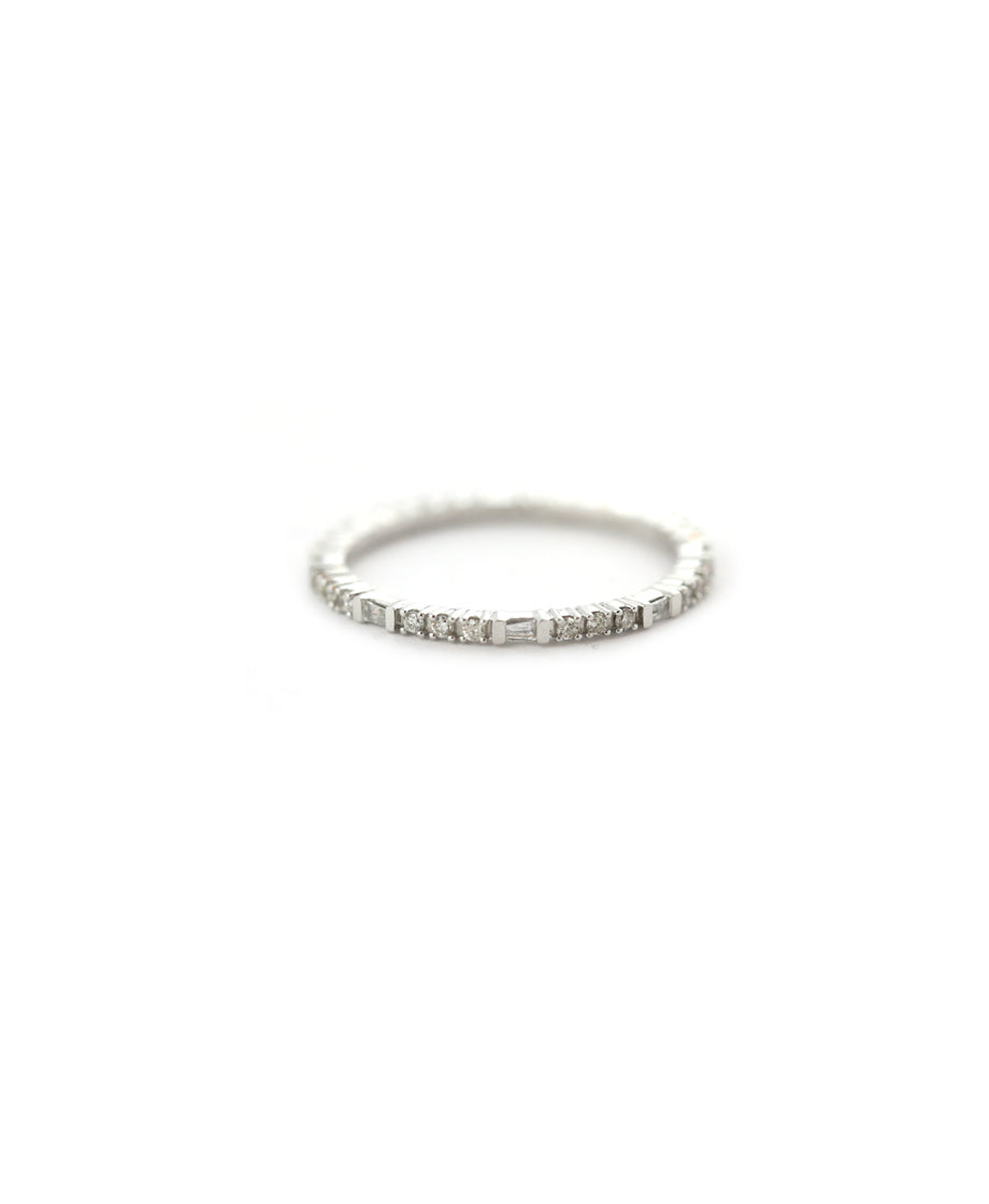 14K White Gold Pave Baguette Diamond Eternity Ring