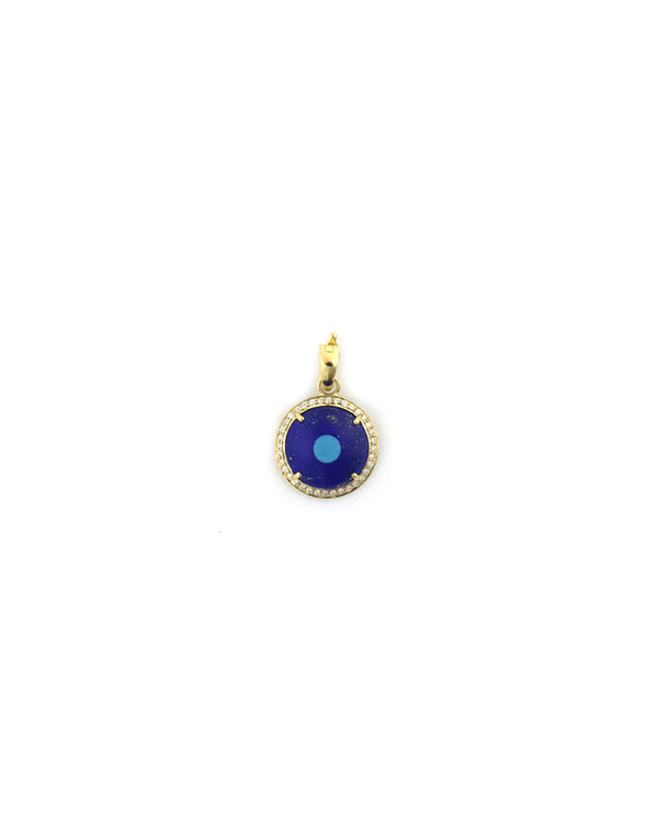 18K Gold Curved Lapis Circle Evil Eye Charm