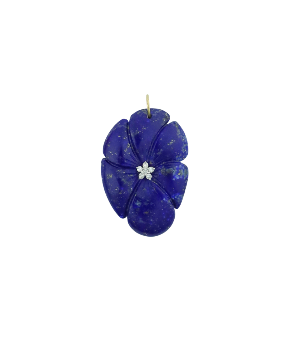 14K Gold 6 Petal Oval Lapis Diamond Flower Charm – J. Landa
