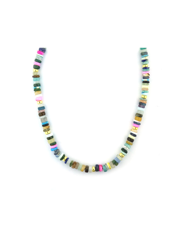 6-7mm Heishi Pink Multi Agate Rondelle Necklace