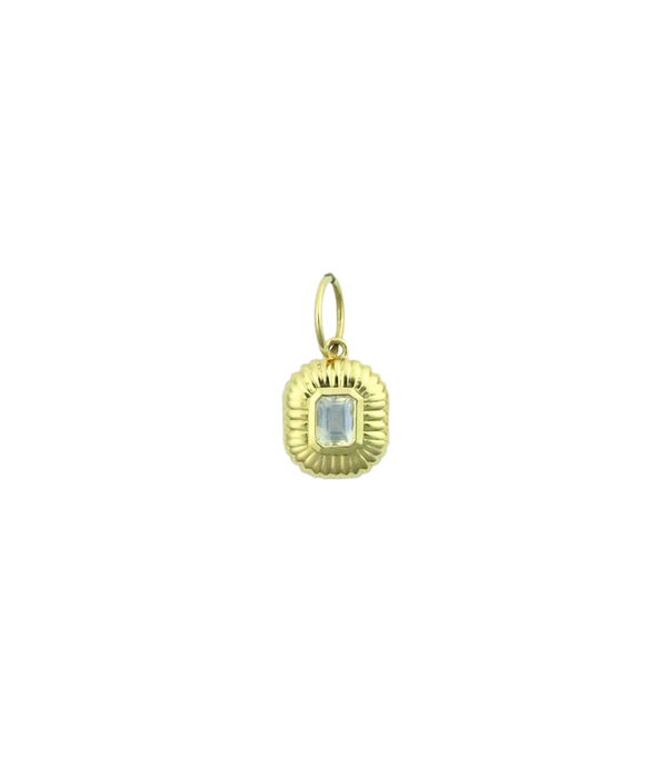 Mini 14K Gold Ridged Square Moonstone Charm