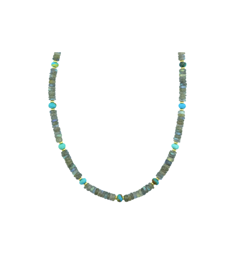 6mm Heishi Labradorite & Turquoise Mix Rondelle Necklace – J. Landa