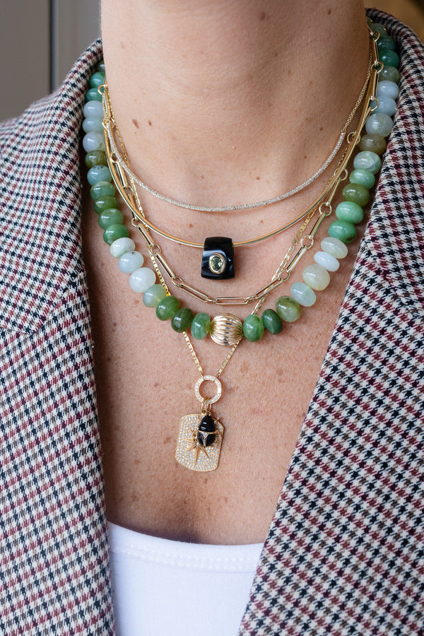 14K Gold Black Onyx Peridot Slide Charm