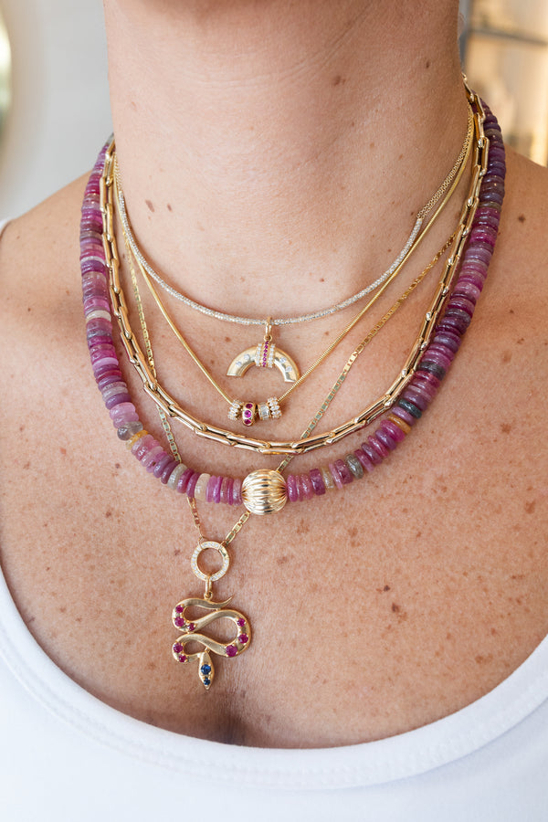 14K Gold Matte Ruby Rainbow Charm