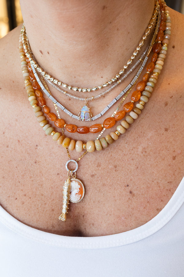 Oval Cabochon Orange Sapphire Rondelle Necklace