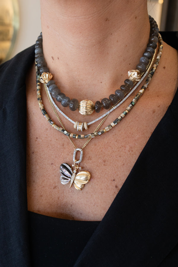 Graduated Moonstone Twisted Lantern Beaded Necklace