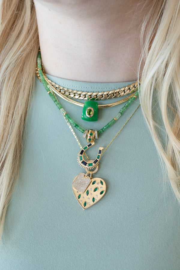 14K Gold Peridot Jade Slide Charm