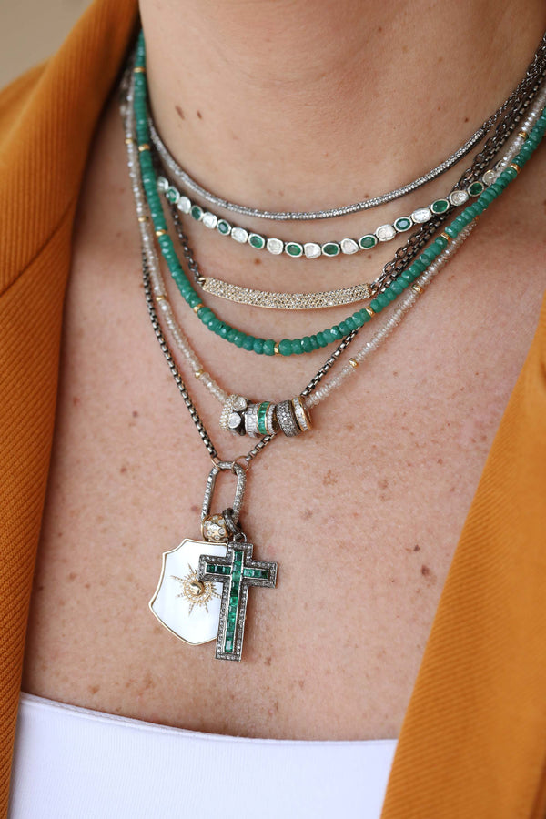 Silver Diamond Baguette Emerald Cross Charm