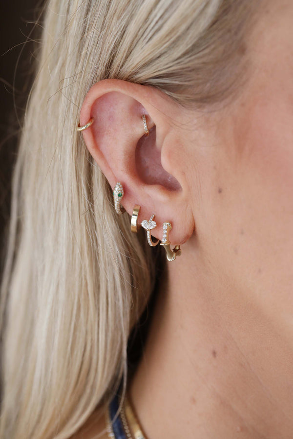 13mm 14K Gold Emerald Diamond Snake Huggies