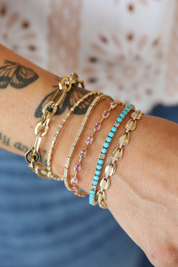 14K Gold Turquoise & Diamond Tennis Bracelet