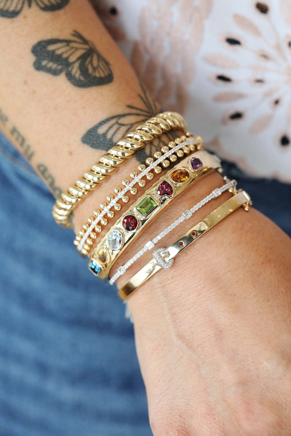 14K Gold Diamond Buckle Bangle