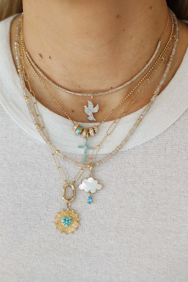 14K Gold Turquoise Diamond Center Cross Charm