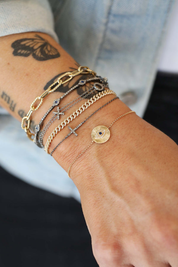 14K Gold Fanned Evil Eye Coin Dainty Bracelet