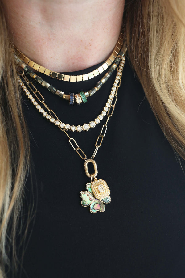 14K Gold Fine Lexi Lock Necklace: Flat Rounded Paper Clip