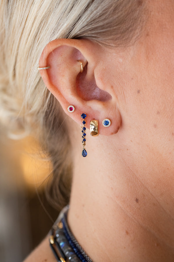 14K Gold Flat Sapphire Diamond Circle Single Stud