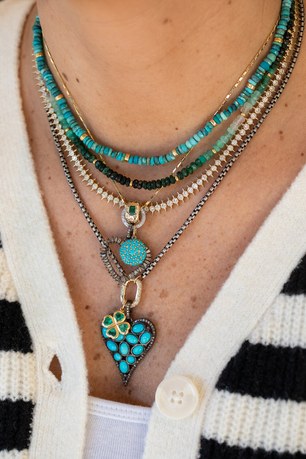 Silver Diamond Cluster Turquoise Elongated Heart Charm
