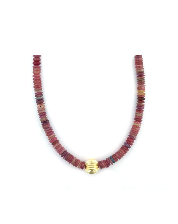 Heishi Cranberry Sapphire Mix Rondelle Necklace