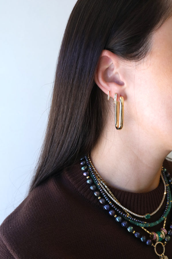 14K Gold Long Oblong Hoops