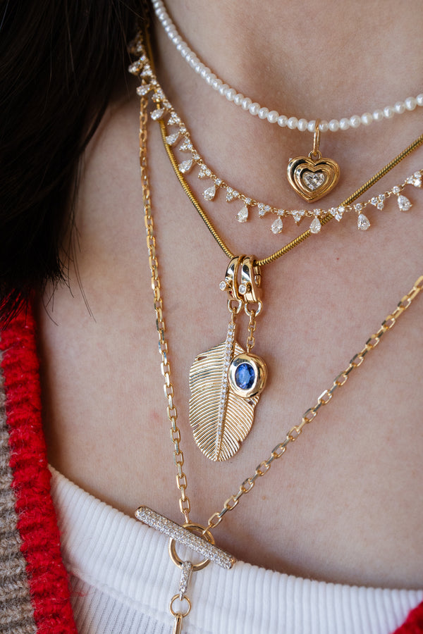 14K Gold Bezel Blue Sapphire Chain Drop Charm