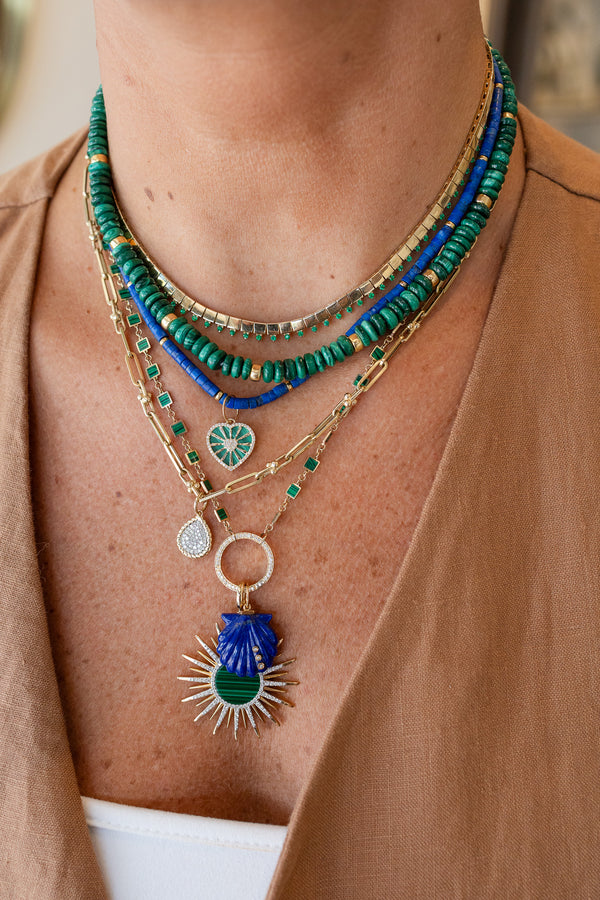 Small 14K Gold Lapis Diamond Scallop Shell Charm