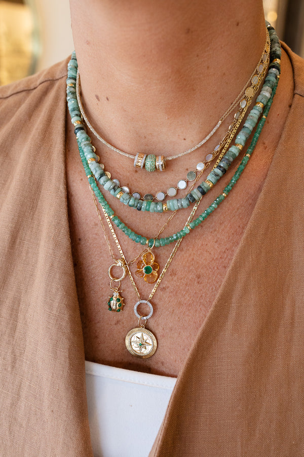 14K Gold Pave Emerald Donut Spacer