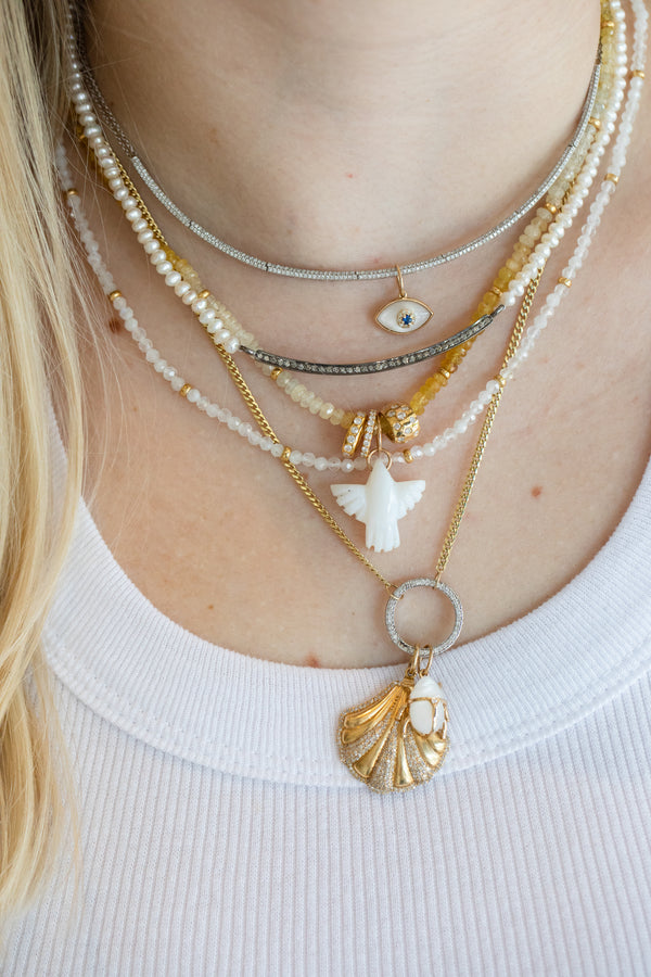 14K Gold White Agate Scarab Charm