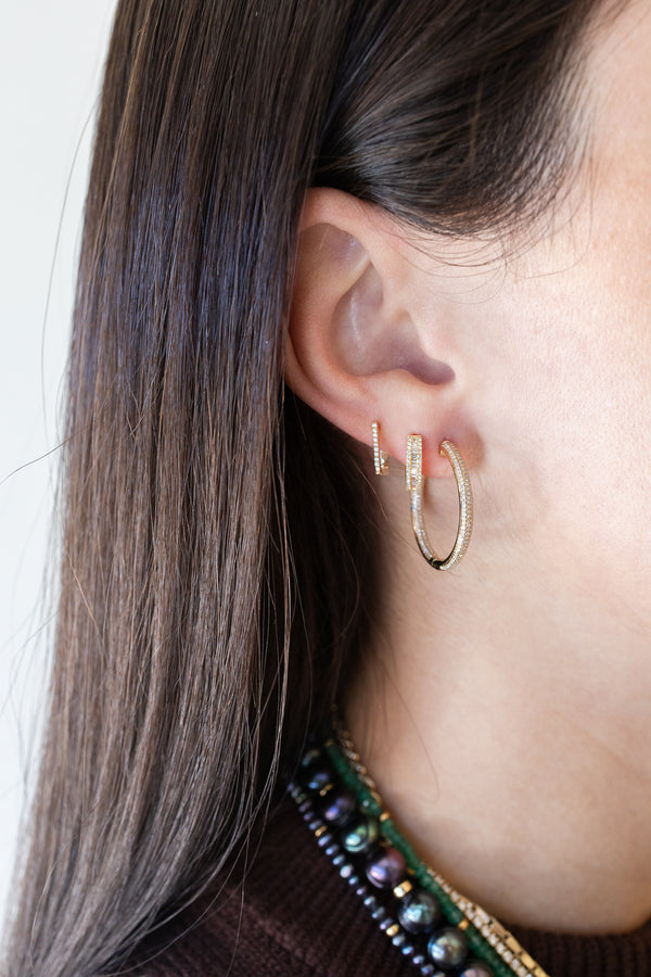 1" 14K Gold 2mm Inside Out .63ct Diamond Tube Hoops