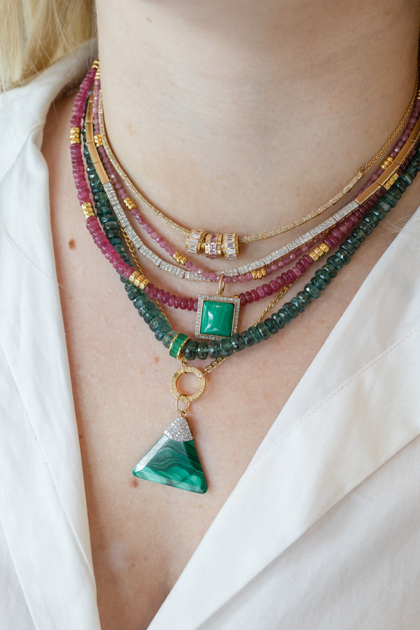 14K Gold Malachite Diamond Triangle Pendant