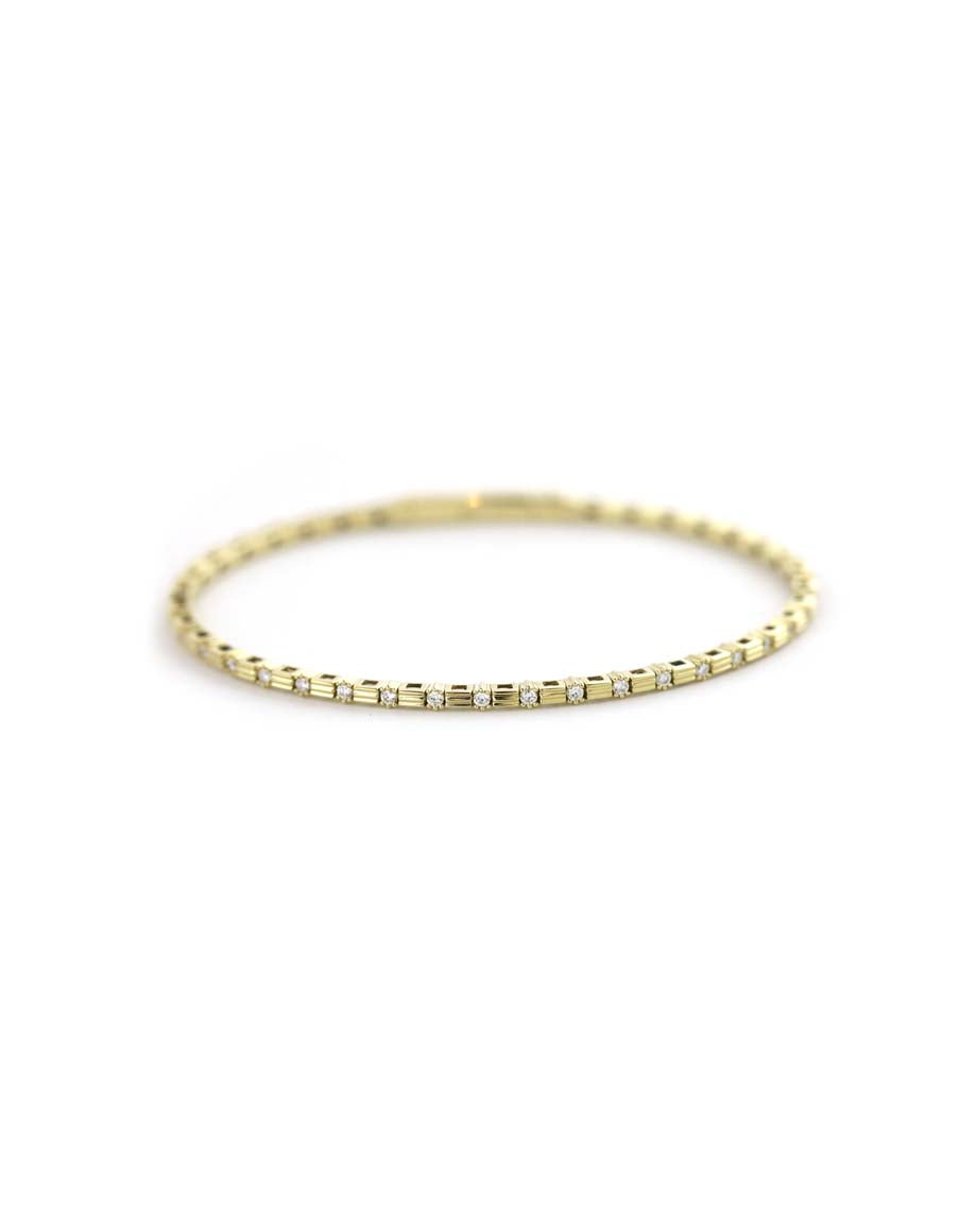 6.5" 14K Gold Flexi Alternating Diamond Ridged Bangle