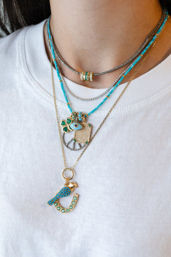 14K Gold Baguette Emerald Diamond Dog Tag