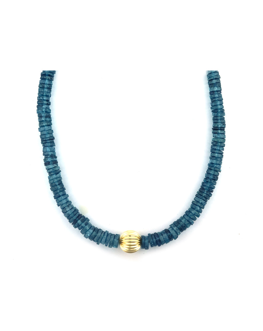 8mm Heishi Blue Topaz Fluted Rondelle Necklace