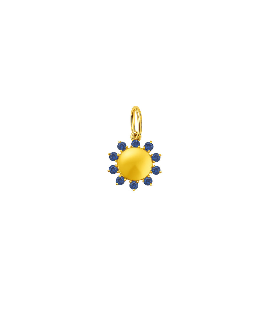 Small 14K Gold Sapphire Framed Shiny Disk Charm