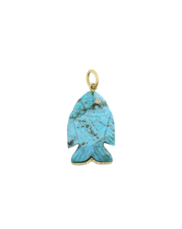 14k Gold Carved Turquoise Fish Charm