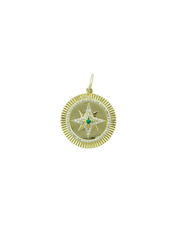 14K Gold Diamond & Emerald Compass