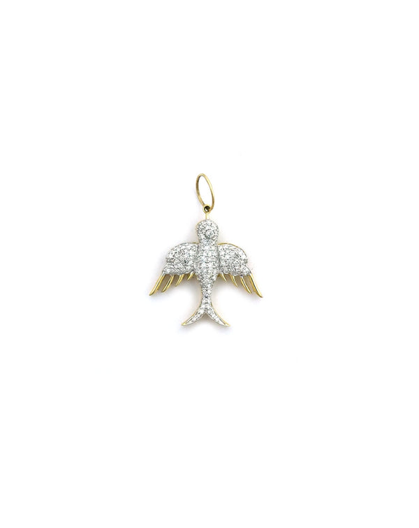 14K Gold Diamond Swallow Charm