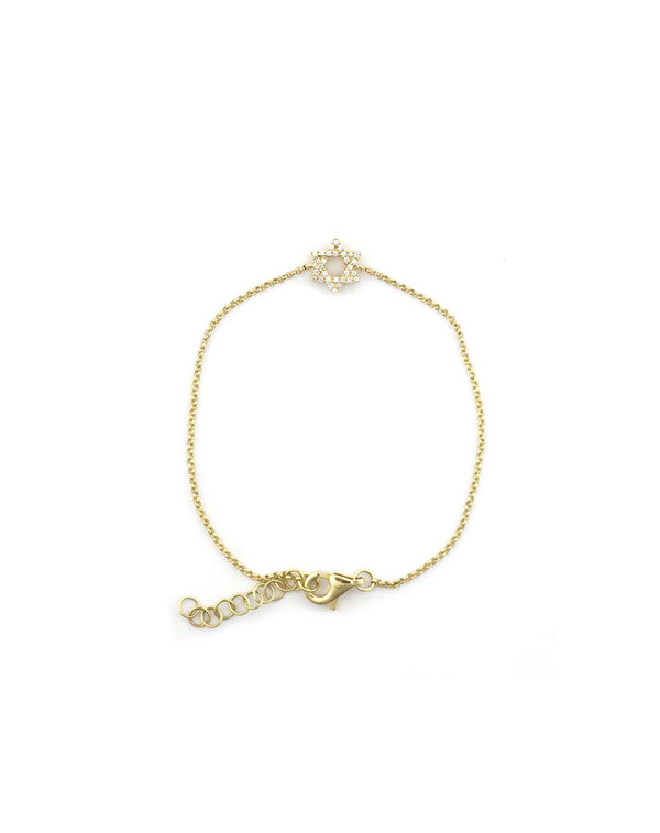 14K Gold Diamond Star of David Dainty Bracelet