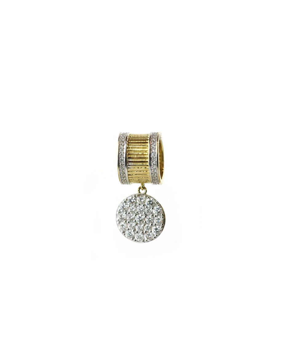 14K Gold Thick Ridged Diamond Disk Charm Spacer