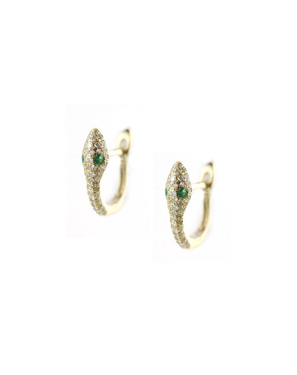 13mm 14K Gold Emerald Diamond Snake Huggies